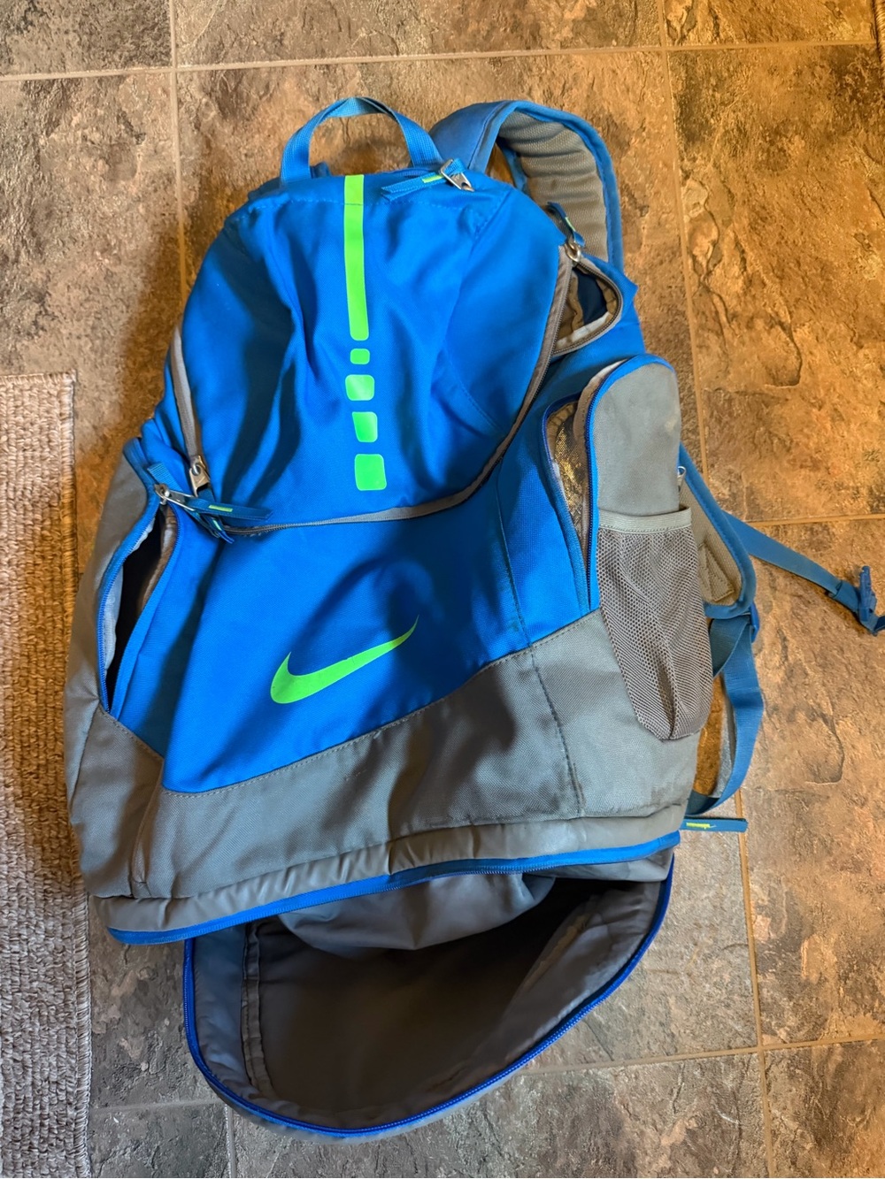 Nike Men’s Blue and Gray Basketball Backpack with Neon Green Accent